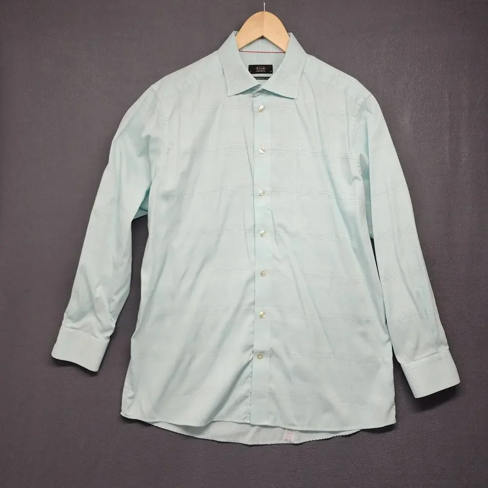 Eton Shirt Mens 17 43 Contemporary Fit Blue Micro Check Long Sleeve Button Up